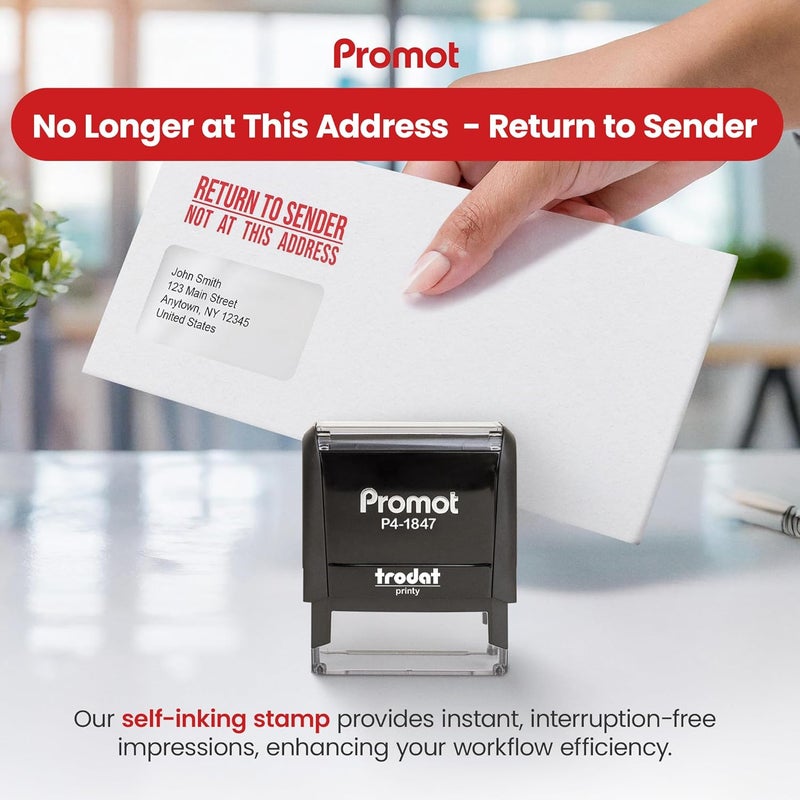Promot Return to Sender Self Inking Stamp - Return to Sender Stamp Not at This Address - Envelope Stamper, Mail Stamps, Stampers for Office, Business Stamp - Rubber Stamps, Red Ink Stamp for Office - Image 2
